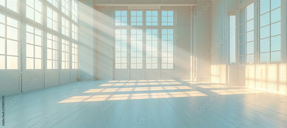 white room with large windows near white wall