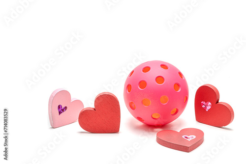 Pickleball Love for Valentines.  Pick Pickleball with red and pick hearts on a white background.  Lots of room for text.