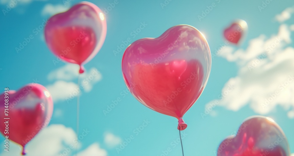 heart shaped balloons floating in the sky,