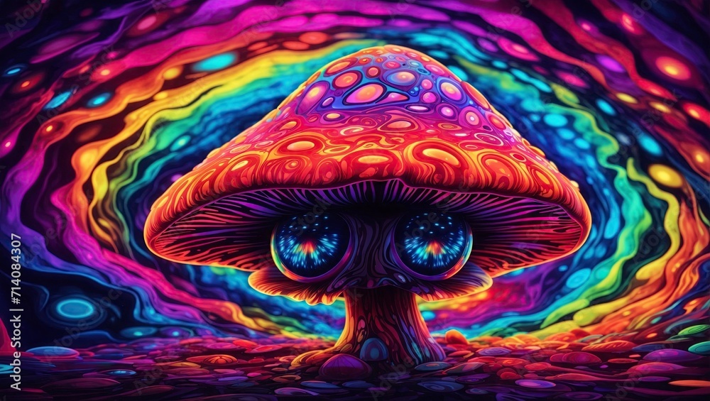 3d illustration of a psychedelic hallucinogenic mushroom in the form of an eye