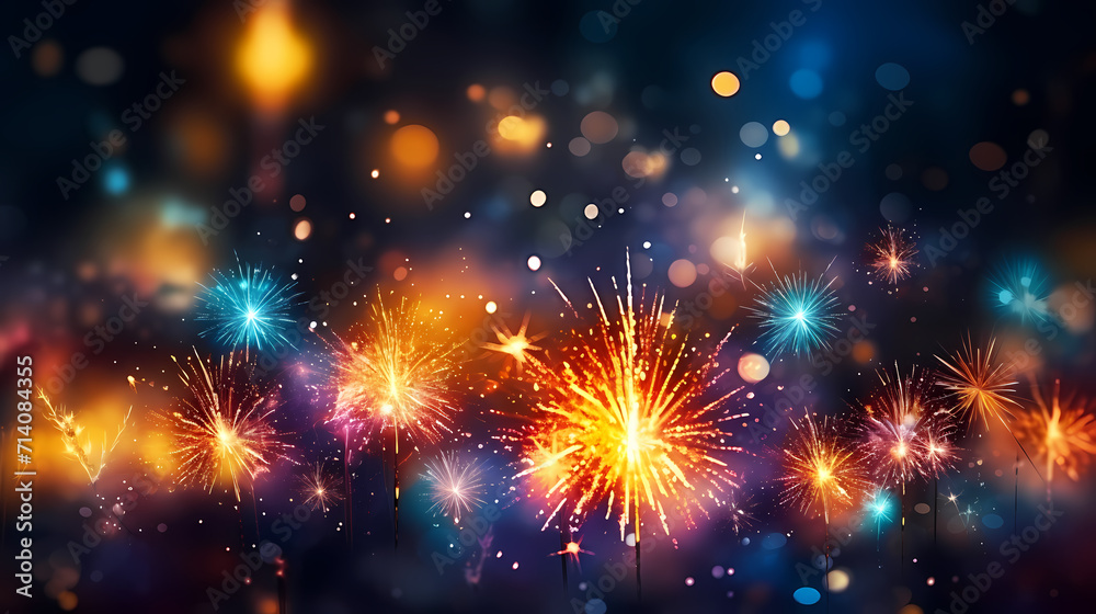Beautiful fireworks background at night for holiday decoration