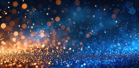 golden and blue light reflected and glittering confetti blue lights blue background background