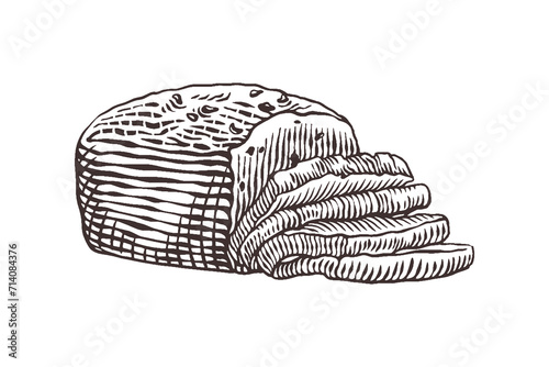 vector sketch engraving illustration of bread loaf