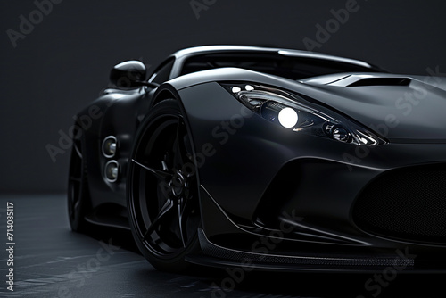 matte black sports car,black background clear headlight,hyperrealistic © Bora
