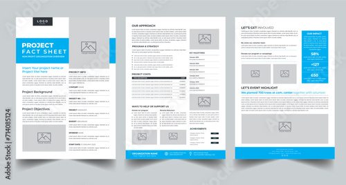 Project Fact Sheet Nonprofit Organization layout design template with 3 style design concept
