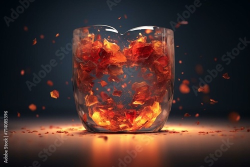 Heart-shaped glass with transparent and dispersion effects. Generative AI photo
