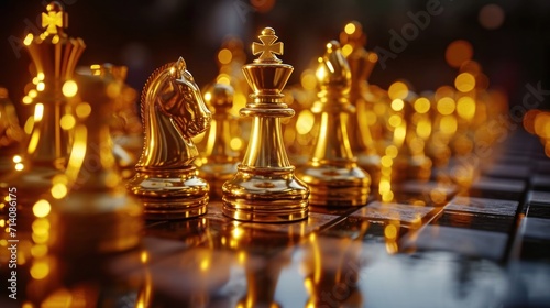 golden chess pieces are making a game against each other