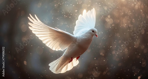 white dove with wings in the air photo