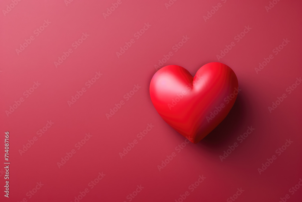 Shiny 3D Red Heart on Red Background, Generative AI