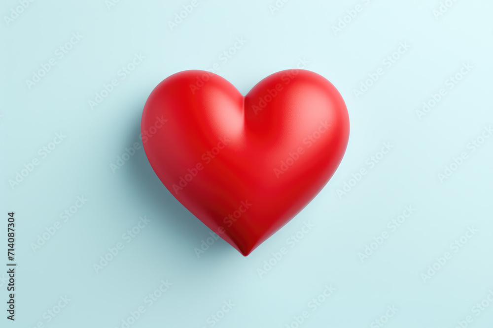 3D Red Heart on Light Blue Background, Generative AI
