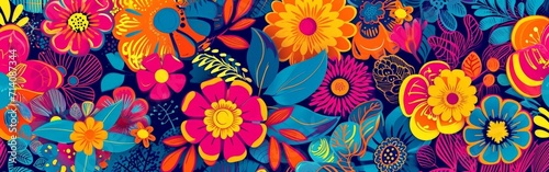 Colorful Flowers Painting on Blue Background
