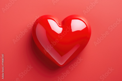 Obraz na płótnie Shiny 3D Red Heart on Red Background, Generative AI w salonie