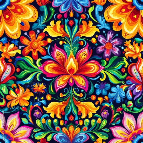 Colorful Flowers Painting on Black Background