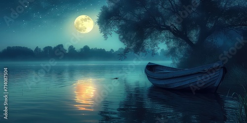 Moonlit Love Boat Ride - Illustrate a romantic boat ride under the moonlight with the boat shaped like a heart. The reflection of the moon on the water adds a touch of magic to this idyllic