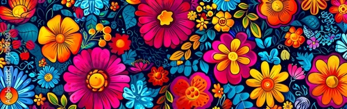 Colorful Flower Painting on Blue Background