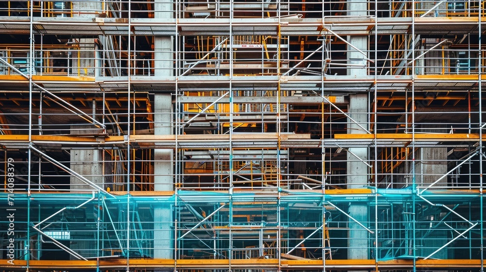 A modern construction site with sleek scaffolding, opulent building materials, and a luxurious atmosphere. The sharp-focus image showcases the contrast and composition of the unfinished elements A modern construction site with sleek scaffolding, opulent building materials, and a luxurious atmosphere. The sharp-focus image showcases the contrast and composition of the unfinished elements