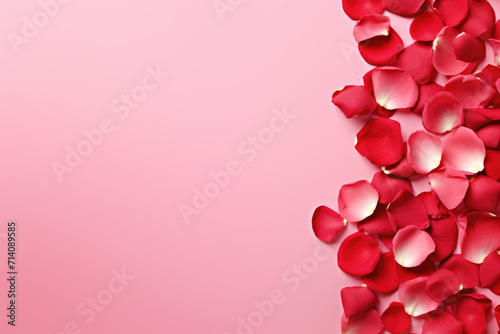 Obraz na płótnie Pink Background with Rose Petals Frame, Generative AI w salonie