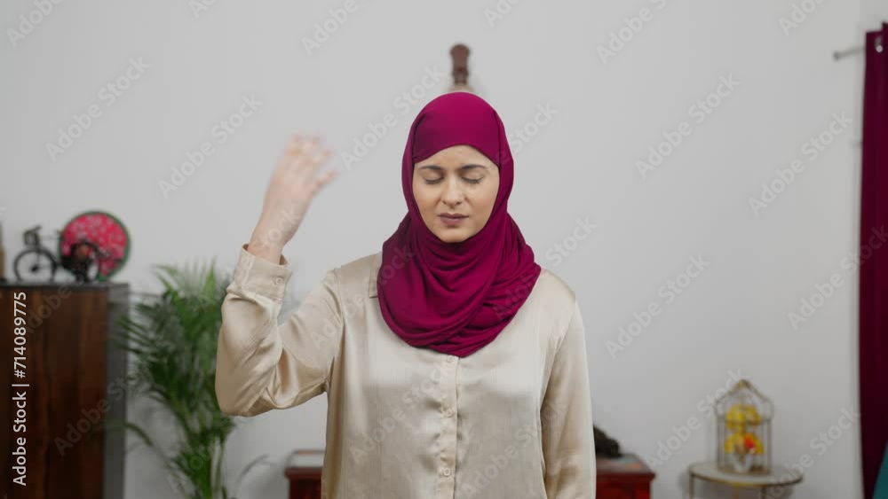 Muslim Woman in Hijab Scarf Feeling Hot