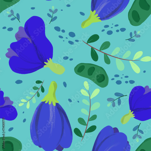Butterfly pea flower abstract background designed with hand drawn design in minimalist style. Contemporary collage print Modern pattern for design.