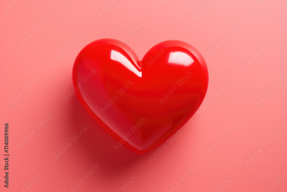Shiny 3D Red Heart on Pink Background, Generative AI
