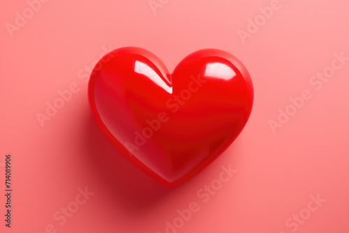 Obraz na płótnie Shiny 3D Red Heart on Pink Background, Generative AI w salonie