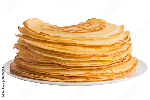 Stack of thin crepes isolated on transparent or white background, png