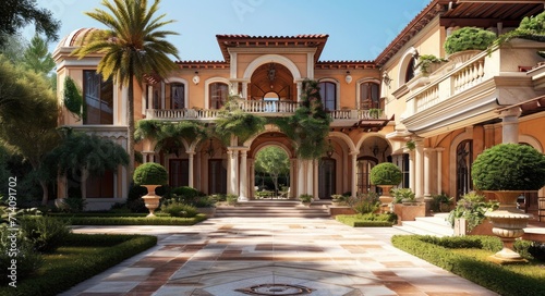 Opulent Mediterranean Home in Rome: Luxurious Exterior Design with Warm Sunlight