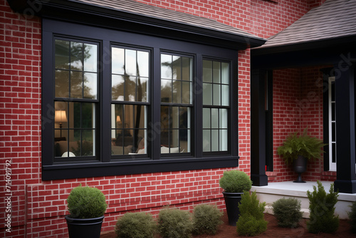 Black Double Hung Vinyl Window in a Brick House photo