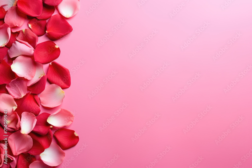 Pink Background with Rose Petals Frame, Generative AI