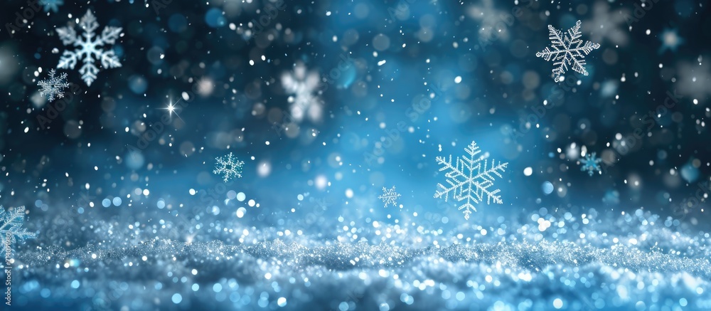 Snowflakes flying in abstract background.