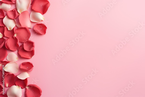 Obraz na płótnie Pink Background with Rose Petals Frame, Generative AI w salonie