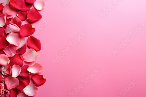 Obraz na płótnie Pink Background with Rose Petals Frame, Generative AI w salonie
