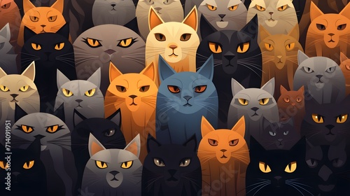 Studio image of large group of cats 