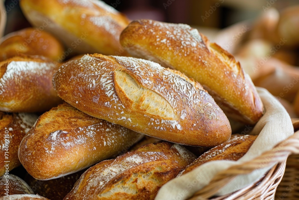 freshly baked bread in a basket in bakery freshly baked bread in a basket in bakery