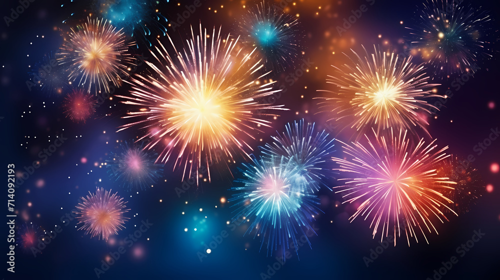 Happy New Year, burning fireworks with bokeh light background Happy New Year, burning fireworks with bokeh light background