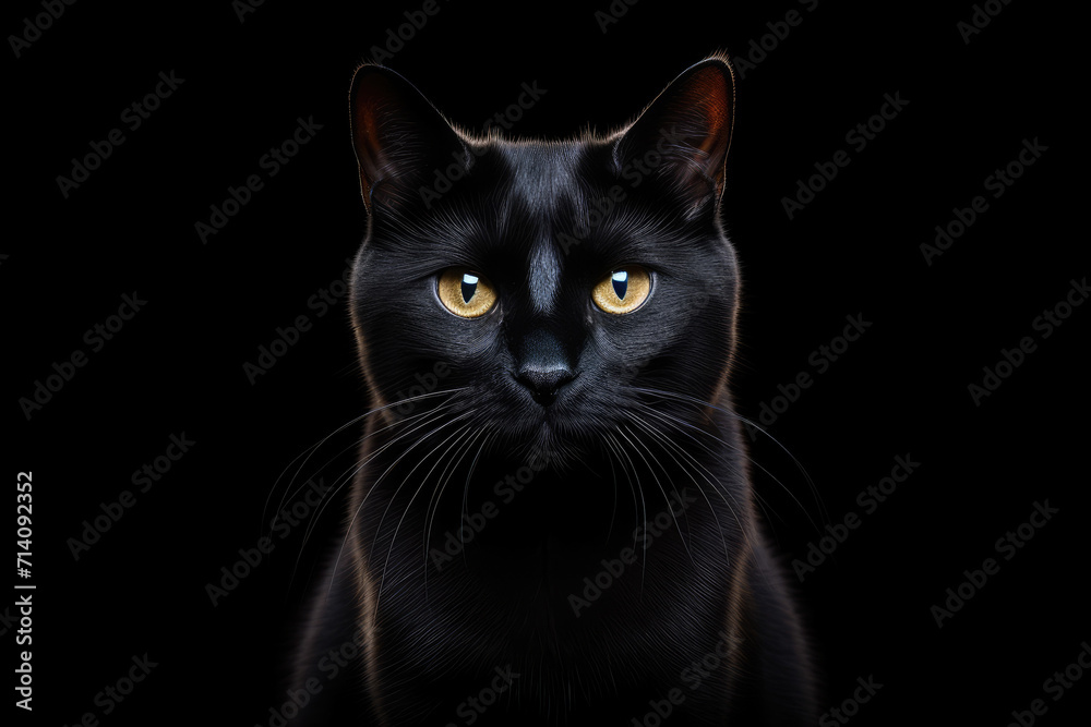 Black cat isolated on black background