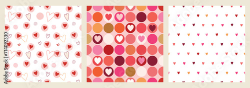 Valentine's day seamless patterns set with different design, decorative wallpapers, backgrounds 