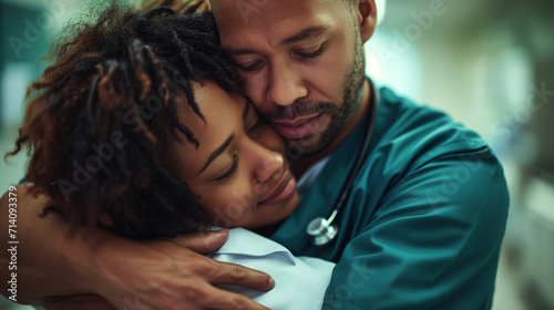 healthcare professionals emotional embrace