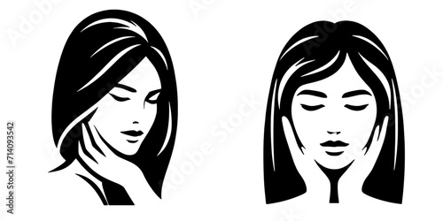 Female face vector silhouette art set, logo style
