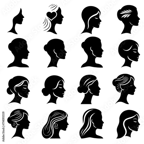 vector silhouette set of female, side profile