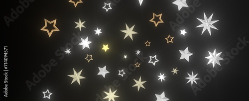 XMAS Stars - Holiday golden decoration, glitter frame isolated -