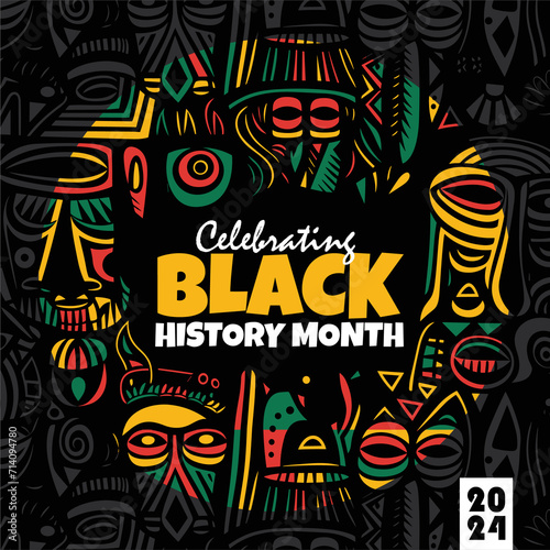 Black History Month Background  Post  and Stories Designs  flat vector