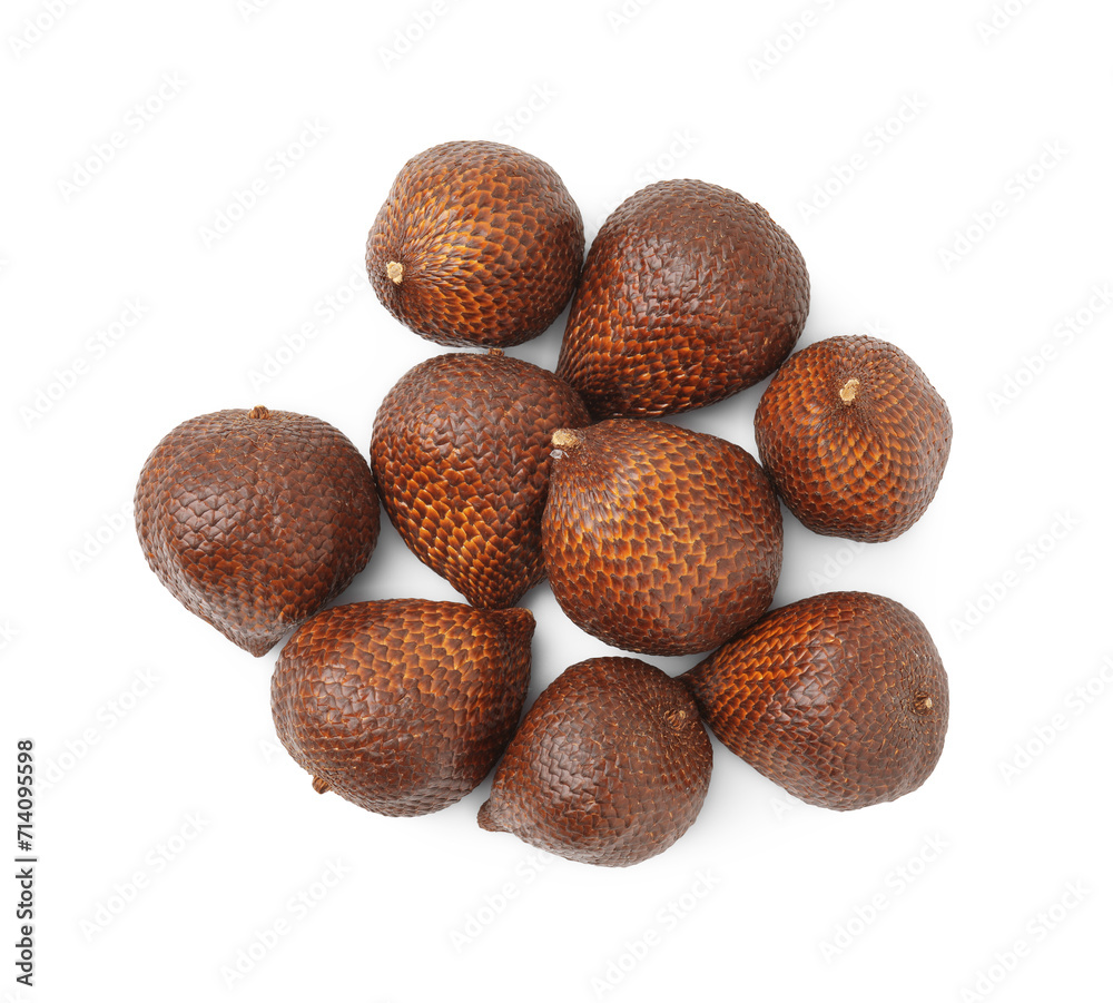 Delicious salak fruits isolated on white, top view Delicious salak fruits isolated on white, top view
