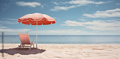 Beach umbrella with chairs on the sand. Summer Vacation Concept, holidays concept.