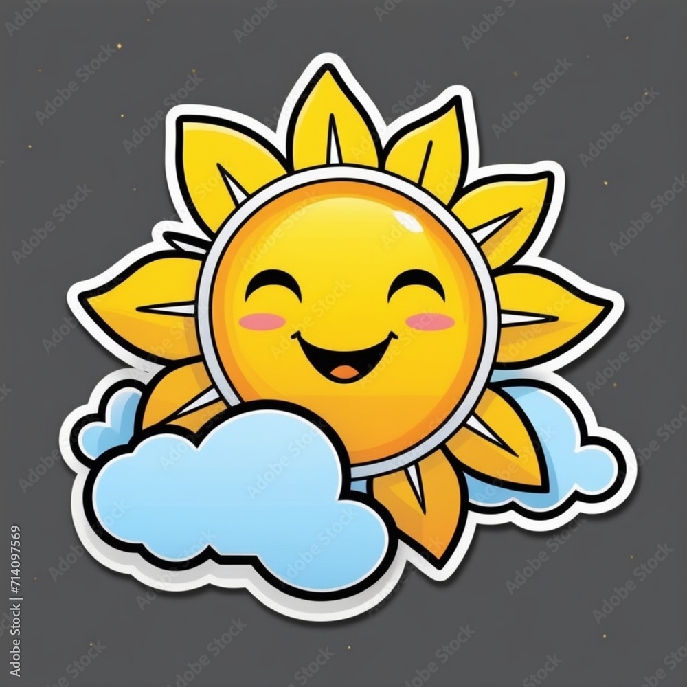 Sticker image of a cute sun and clouds. 