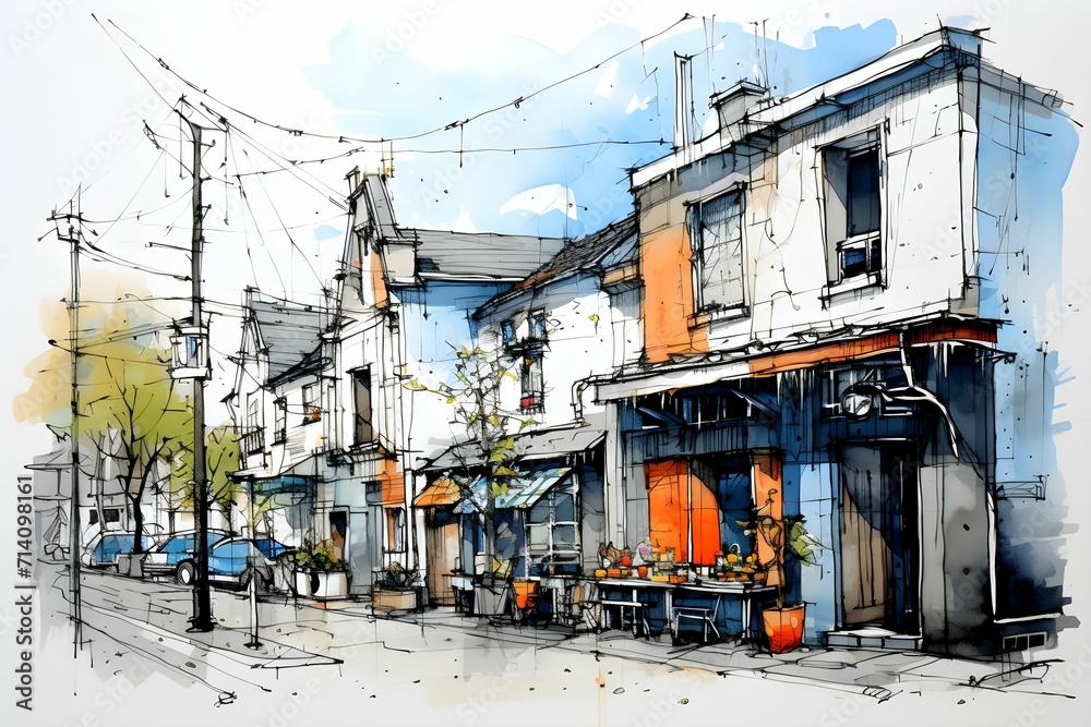 Urban city watercolor art