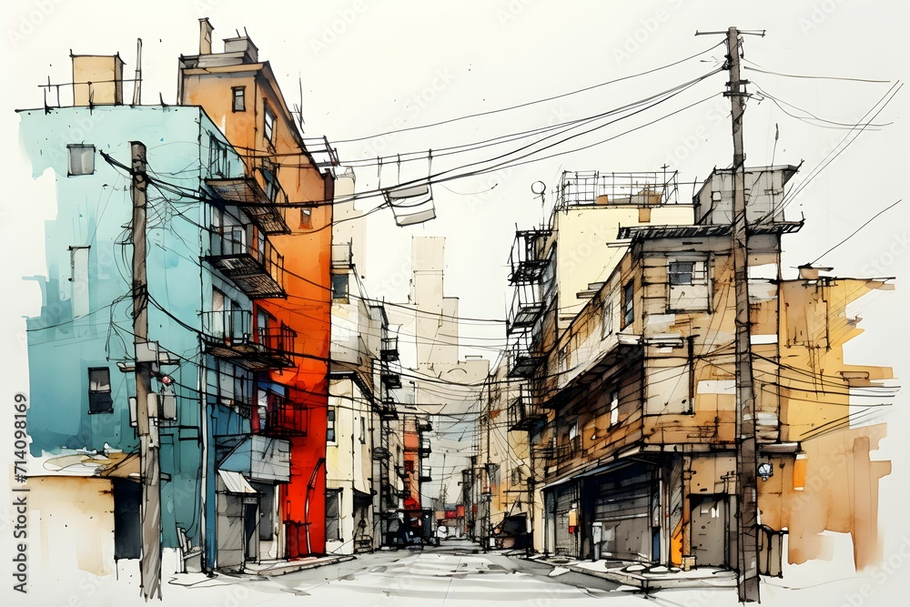 Urban city watercolor art