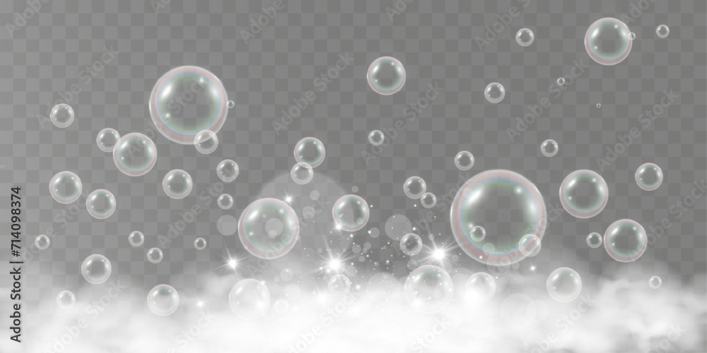 Air bubbles.Soap foam vector illustration on a transparent background.	
