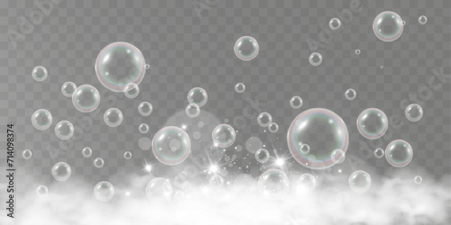 Air bubbles.Soap foam vector illustration on a transparent background. 