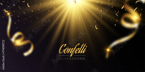 Confetti background.Birthday,anniversary,celebration banner.Falling shiny golden confetti.Background for anniversary party.Elements for preparing holiday.	

